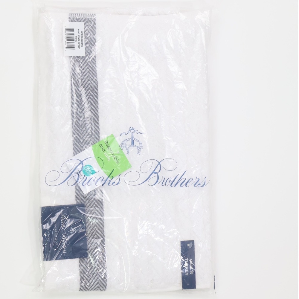 Brooks Brothers Hand Towel Herringbone 16x28 White Turkish Cotton Bathroom
